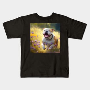 Wildflowers and Bulldog Impressionist Art Print Kids T-Shirt